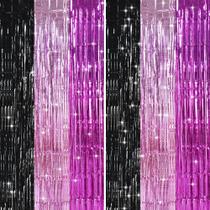 Decoração de flâmulas de festa TONIFUL Preto Rosa Choque