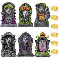 Decoração de Halloween, conjunto de 6 lápides grandes com luzes Decoração de Halloween, conjunto de 6 lápides grandes com luzes