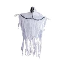 Decoração de Halloween: Crânio Fantasma com Olhos Brilhantes e Cabelo Longo