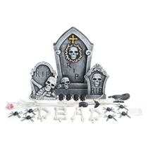 Decoração de Halloween Kit Lápides Cemitério do Terror 56cm para Festas e Eventos