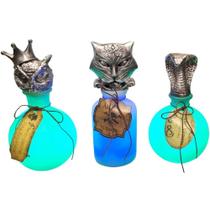 Decoração de Halloween Mística Kit 3 Frascos Poções Mágicas Bruxa Bruxo Mago com Led Enfeite Gótico