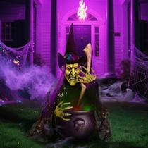 Decoração de Halloween PRESENCE Bruxa animada de 43 cm com caldeirão iluminado Decoração de Halloween PRESENCE Bruxa animada de 43 cm com caldeirão iluminado