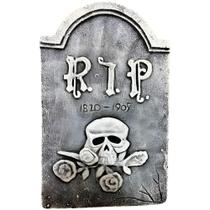 Decoração de Halloween Terror Quintal Lapide Tumulo Cemitério Grande Realista com RIP e Caveira Auto Relevo