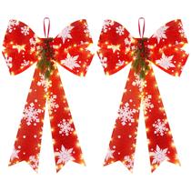 Decoração de laço de Natal Brightown LED vermelho com temporizador 40x60cm