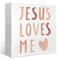 Decoração de letreiro de caixa de madeira FLVGE Jesus Loves Me 5x5 cm Decoração de letreiro de caixa de madeira FLVGE Jesus Loves Me 5x5 cm