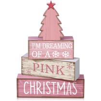 Decoração de mesa de Natal Lineshading Pink Wooden Blocks Decoração de mesa de Natal Lineshading Pink Wooden Blocks