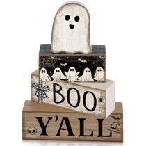 Decoração de mesa Lineshading Halloween Wooden Ghost 4 unidades