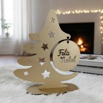 Decoração de Natal árvore minimalista com estrelas e Bolinha com frase de Feliz Natal 22cm
