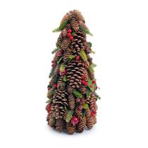 Decoração de Natal Cone de Pinha Verde Vermelho e Marrom de 42cm - Cromus