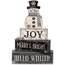 Decoração de Natal de boneco de neve de madeira Lineshading 10x6x4 cm