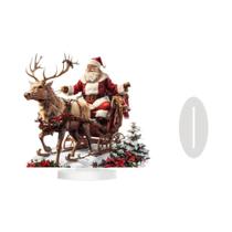 Decoração De Natal Em Acrílico 2D Com Trenó Do Papai Noel E Renas, Ornamento De Mesa Com Base,