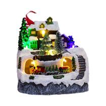 Decoração De Natal Em Resina Com Casa De Vila, Cenário De Árvore Nevada E Iluminação Para Sala De