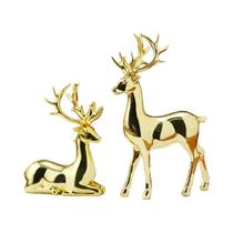 Decoração De Natal: Figuras De Resina De Rena (2 Peças) - Veado Em Pé E Sentado Para Decoração
