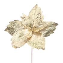 Decoração de Natal Flor de Natal Poinsettia de Tecido Dourada de 30cm
