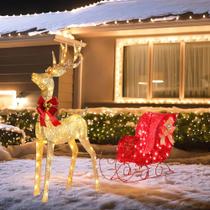 Decoração de Natal TQVAI Reindeer com Santa Sleigh 160 LED