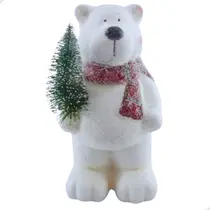 Decoração de Natal Urso Polar de Cerâmica com Pinheirinho