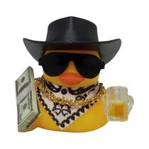 Decoração De Painel De Carro Em Forma De Pato Preto E Amarelo Com Arma, Chapéu De Cowboy, Cachecol,