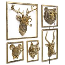 Decoração de parede Animal Heads Newinhome Resin com estrutura de metal (5 unidades) Decoração de parede Animal Heads Newinhome Resin com estrutura de metal (5 unidades)