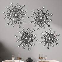 Decoração de parede Blulu Metal Bling Crystal Sunburst 4 peças pretas