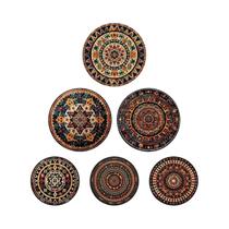 Decoração De Parede Boho Mandala Em Madeira, 6 Peças De Arte Tribal Redonda Com Fita Nano Decoração De Parede Boho Mandala Em Madeira, 6 Peças De Arte Tribal Redonda Com Fita Nano