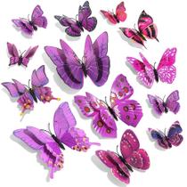 Decoração de parede com borboleta SAOROPEB 3D 72 unidades de dupla camada roxa Decoração de parede com borboleta SAOROPEB 3D 72 unidades de dupla camada roxa