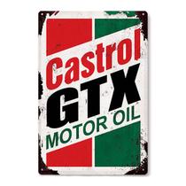 Decoração de parede com placa de estanho Vintage Castrol GTX Motor Oil 20x30cm