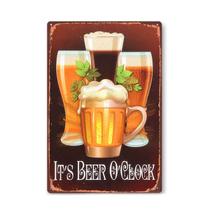 Decoração de parede com placa de lata de metal It's Beer O'Clock 20x30cm Decoração de parede com placa de lata de metal It's Beer O'Clock 20x30cm