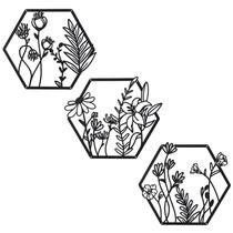 Decoração de parede: conjunto de flores de metal OYEFLY de 3 Farmhouse Art Black