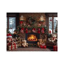 Decoração De Parede De Natal Com Fundo De Lareira, Meias, Pandas E Árvores Para Festas Decoração De Parede De Natal Com Fundo De Lareira, Meias, Pandas E Árvores Para Festas
