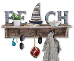 Decoração de parede de praia SAILINGSTORY Beach Sign Porta-chaves com prateleira