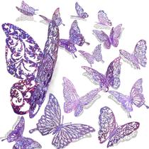 Decoração de Parede DELEMI 60 Peças Borboletas 3D com Lantejoulas Roxas Decoração de Parede DELEMI 60 Peças Borboletas 3D com Lantejoulas Roxas
