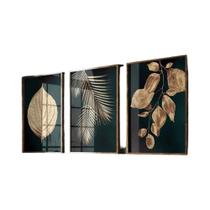 Decoração De Parede Em Folhas De Outono Bege E Dourado 3 Peças Impressões Abstratas Sem Moldura Para