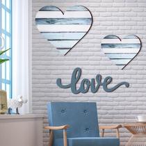 Decoração de Parede em Formato de Coração - Kit com 3 Peças de Madeira - Dia dos Namorados