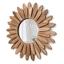 Decoração de parede espelhada Honiway Rustic Wood Boho 53cm carbonizada Decoração de parede espelhada Honiway Rustic Wood Boho 53cm carbonizada