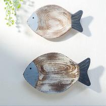 Decoração de parede OEC/ECR, madeira, peixe, praia náutica, azul, 2 unidades