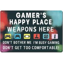 Decoração de parede Retro Gaming Gamer's Happy Place Iron 12x8in Decoração de parede Retro Gaming Gamer's Happy Place Iron 12x8in