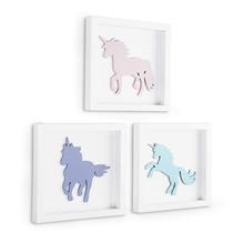 Decoração de parede Tide and Tales Unicorn, conjunto emoldurado em 3D de 3 meninas Decoração de parede Tide and Tales Unicorn, conjunto emoldurado em 3D de 3 meninas