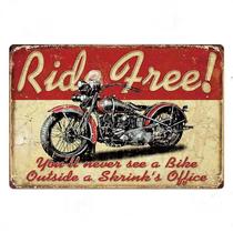 Decoração de parede Tin Sign Ride Free Vintage Motorcycle 20x30cm