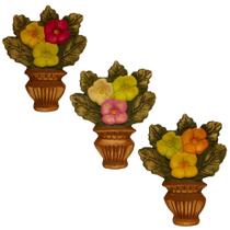 Decoração de Parede Trio de Vasos com Flore Enfeite Sala Banheiro Lavabo Jardim - Várias Variedades