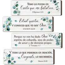 Decoração de parede Yousoontic Spanish Bible Verses Placa de madeira x4