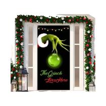 Decoração De Porta De Natal Grinch 90X200CM, Fundo Verde Do Monstro Grinch Para Festa De Ano Novo Decoração De Porta De Natal Grinch 90X200CM, Fundo Verde Do Monstro Grinch Para Festa De Ano Novo