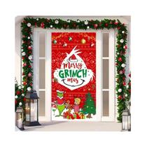Decoração De Porta De Natal Grinch 90X200CM, Fundo Verde Monstro Feliz Natal, Suprimentos Para Festa Decoração De Porta De Natal Grinch 90X200CM, Fundo Verde Monstro Feliz Natal, Suprimentos Para Festa