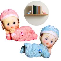 Decoração de resina de bebê azul e rosa