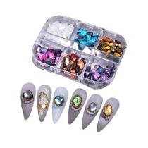 Decoração De Unhas Com Flocos De Concha Abalone 3D Em 6 Grades, Fragmentos Irregulares De Concha,