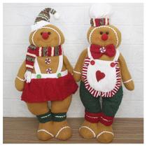 Decoração Dupla Bonecos Natal Ginger Biscoito Natalino 46cm