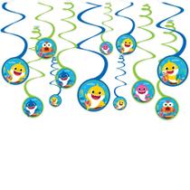 Decoração em espiral Amscan Baby Shark com recortes, pacote com 12