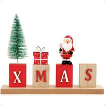 Decoração em Madeira de Natal com Papai Noel Mini Pinheiro Nevado Presente Xmas Luxo para Enfeitar Casa Aparadores e Rack