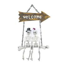 Decoração Enfeite de Porta Casal Caveira Welcome Halloween