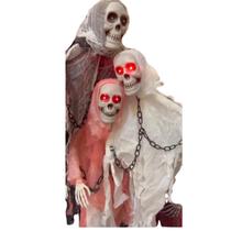 Decoração Enfeite Halloween Caveira Fantasma Som Led de Olho