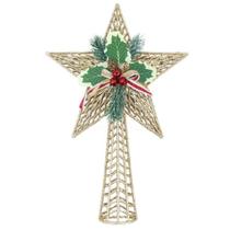 Decoração Enfeite Natal Estrela Natalina Dourada Árvore de Natal 36,5cm